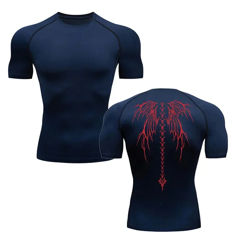 ENDURANCE - T-shirt Compression Bleu + Rouge