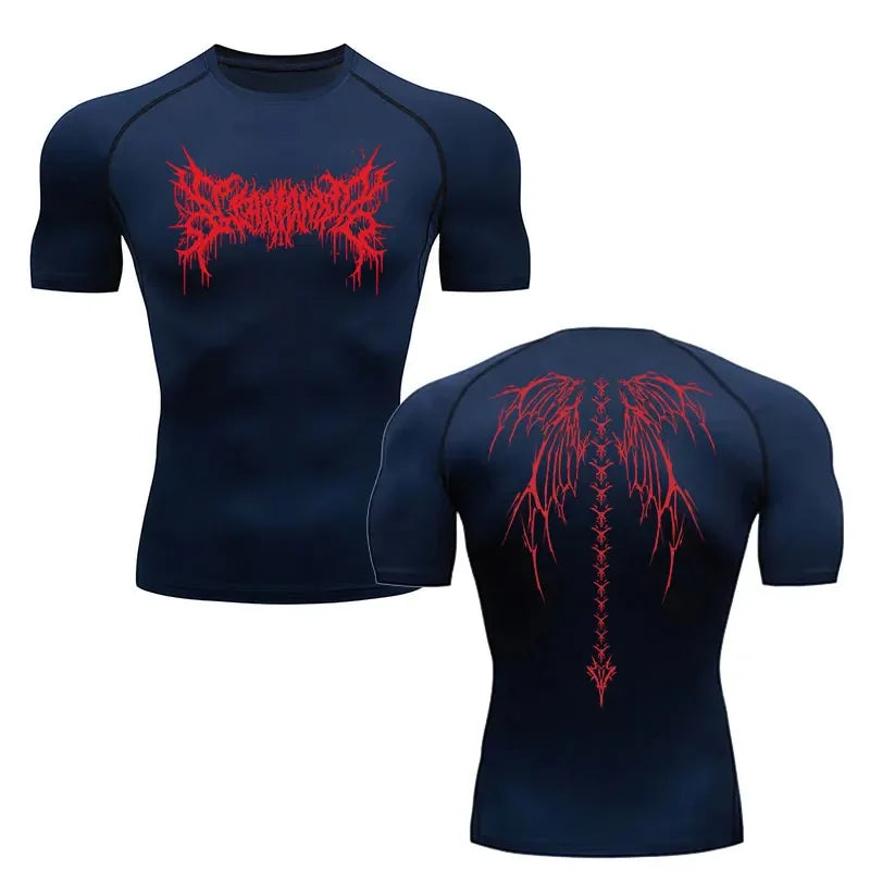 DISCIPLINE - T-shirt Compression Bleu + Rouge