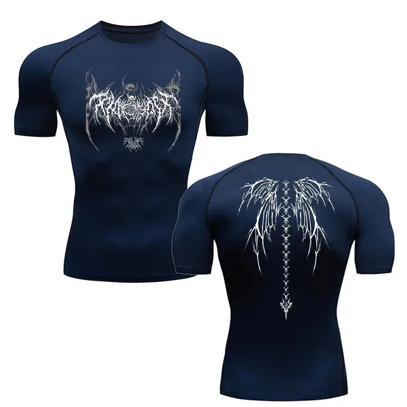 TITAN - T-shirt Compression Bleu + Blanc
