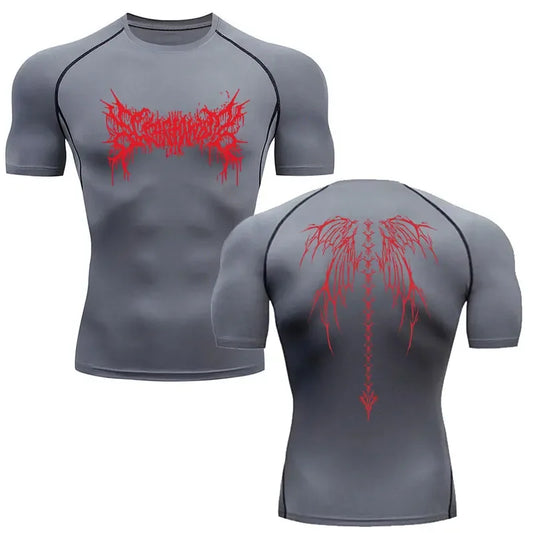 ATHLETE - T-shirt Compression Gris + Rouge