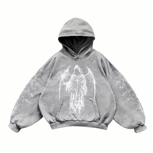 GRIM - Sweat à capuche Gris + Blanc