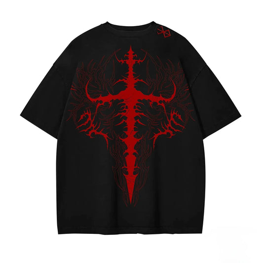 RAGE - T-shirt Oversize Noir + Rouge